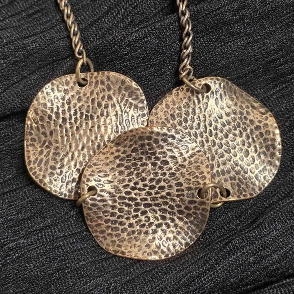 Chicos Hammered Metal Statement Necklace Boho Artsy Festival